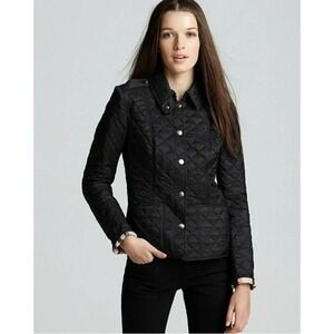 Burberry Brit Kencott Diamond Quilted Black Snap Close Nova Check Lined Jacket